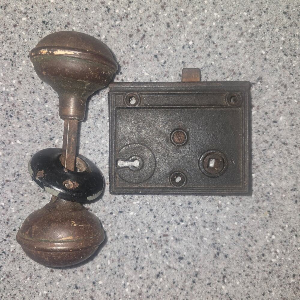 Antique Double Doorknob Hardware Black Metal No Key Primitive Rustic Farmhouse